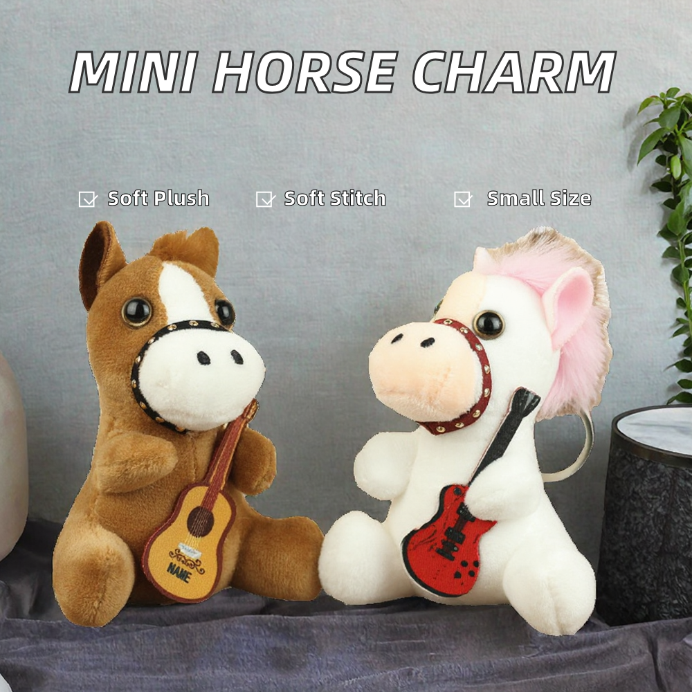 Mini Horse Stuffed Animal Plush Keychain Soft Peluche Music Guitar Bag Charm Pendant PP Cotton Filling Mesh Claw Machine Toy
