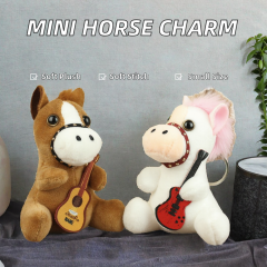 Mini Horse Stuffed Animal Plush Keychain Soft Peluche Music Guitar Bag Charm Pendant PP Cotton Filling Mesh Claw Machine Toy