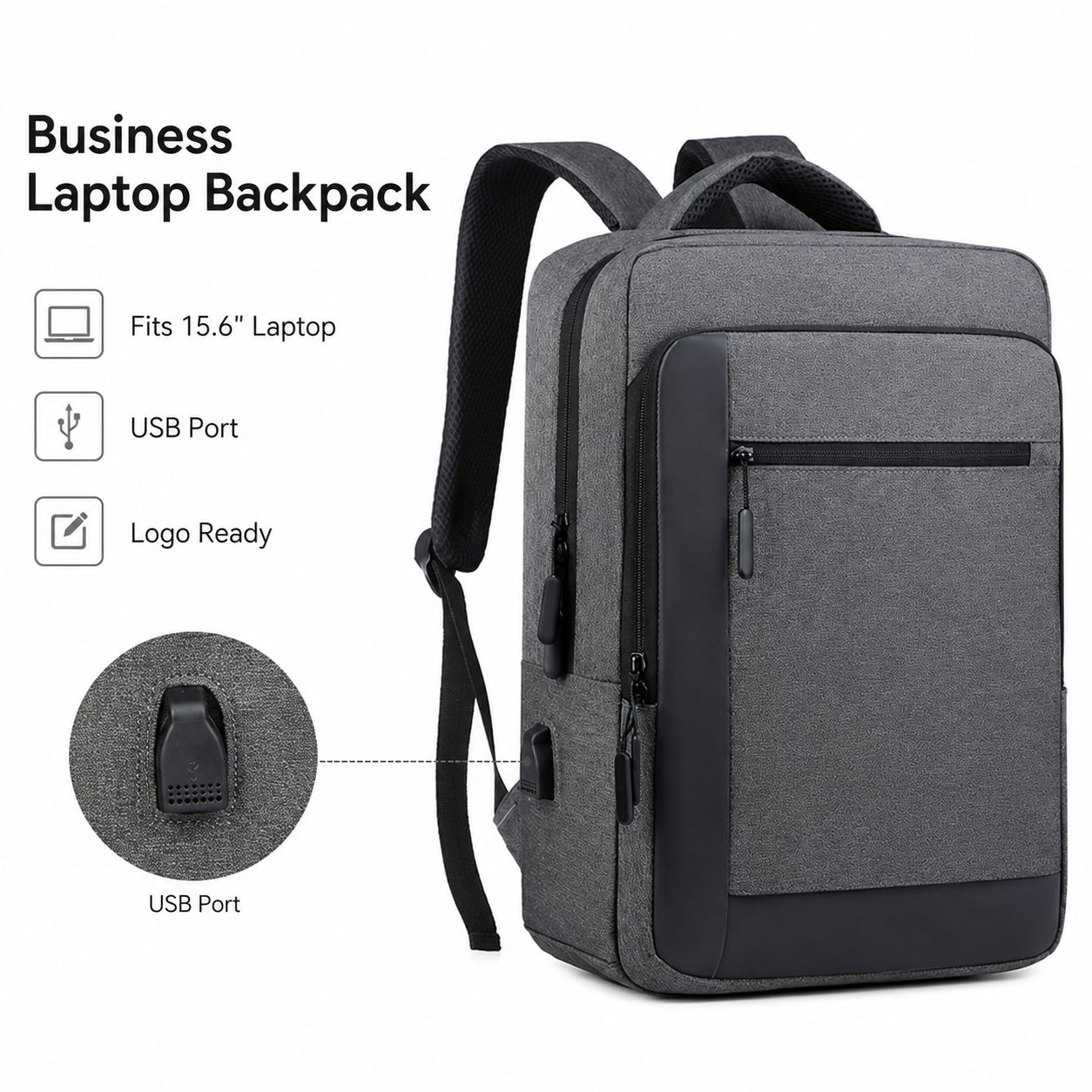 Men's 15.6 Inch Business Laptop Backpack Waterproof Travel Backpack Student Backpack with USB Custom Logo for Office Work