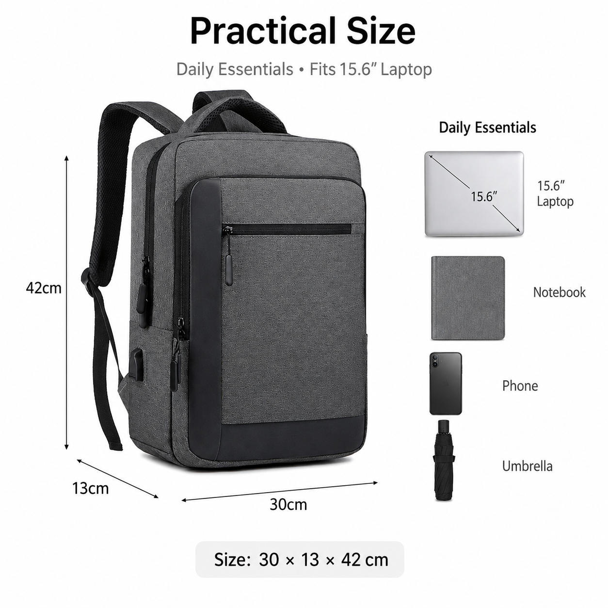 Men's 15.6 Inch Business Laptop Backpack Waterproof Travel Backpack Student Backpack with USB Custom Logo for Office Work
