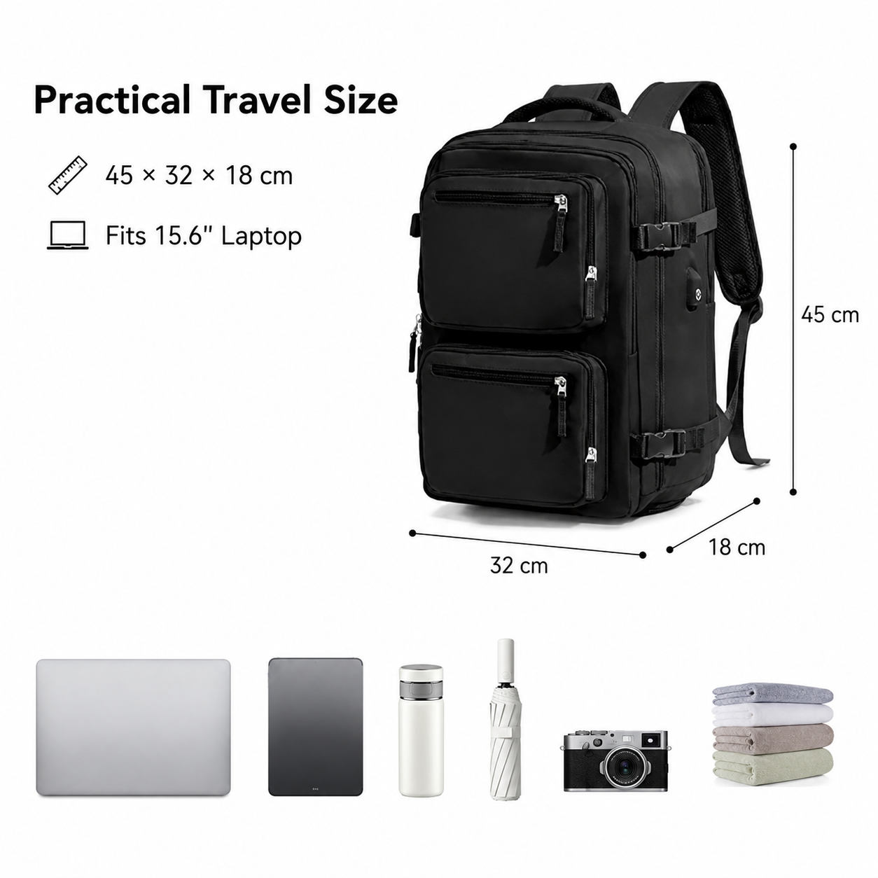 Large Capacity Travel Backpack with Vacuum Compression Bag Waterproof 15.6 Inch Laptop Backpack for Business Trip Men Women