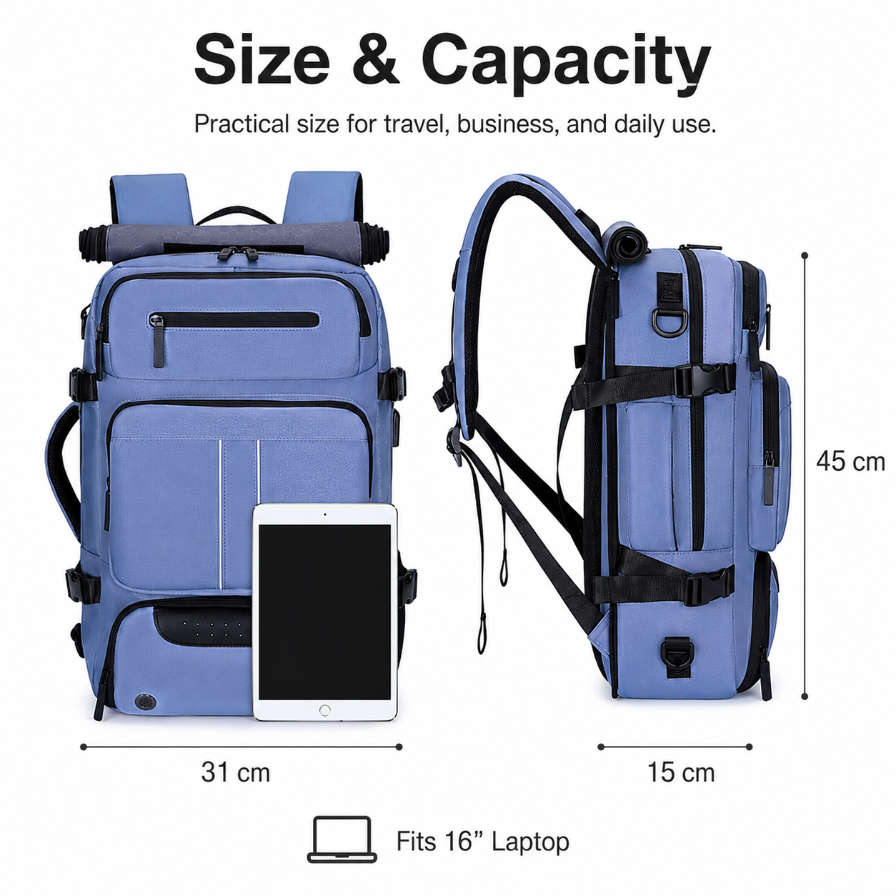 Travel Backpack Outdoor Hiking Daypack Large Capacity Laptop Bag Rucksack with USB Port Men Women