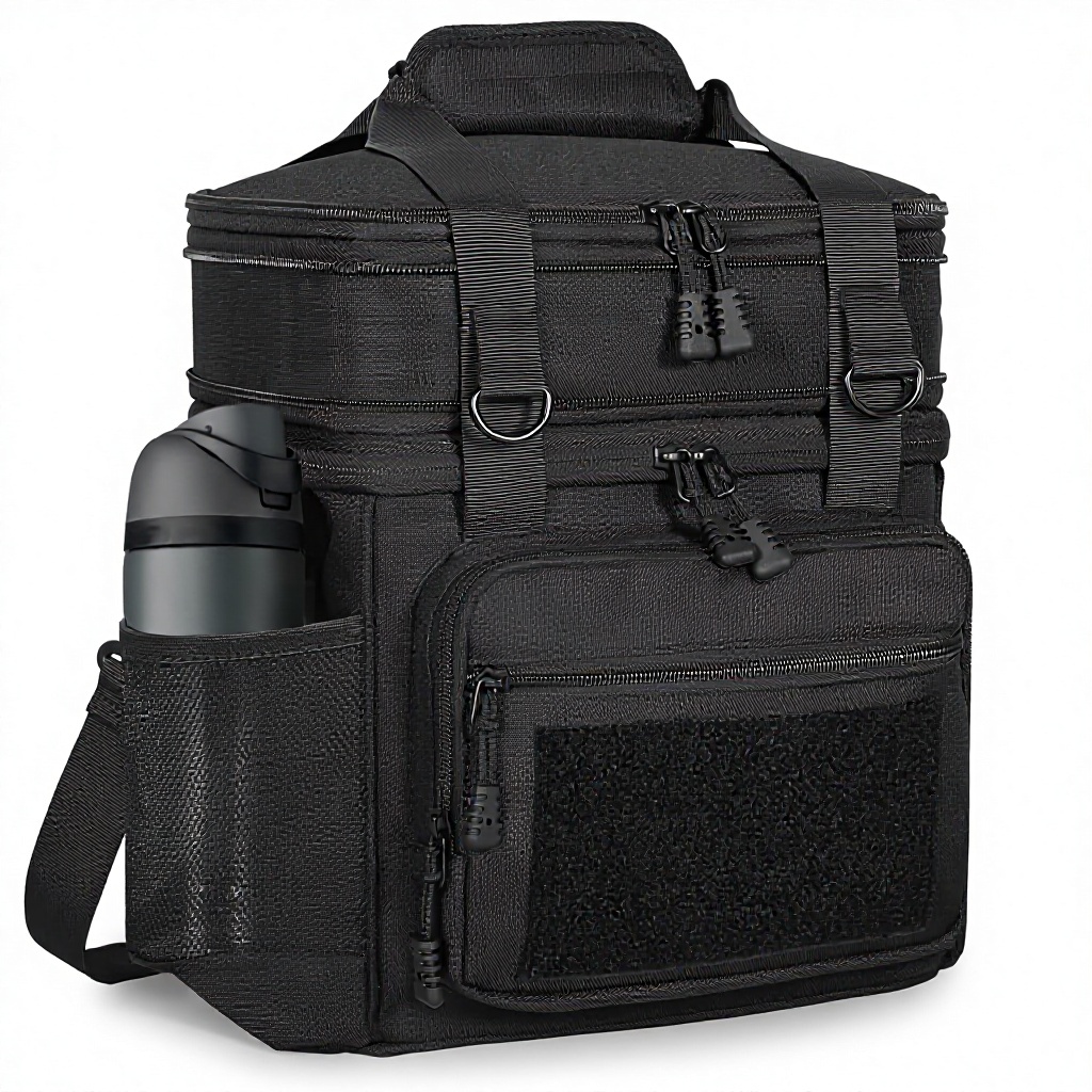 Spoir Tactical Leather Expandable Insulated Lunch Cooler Bag for Men Women Adults-Large Capacity Outdoor Work Use Black 16L