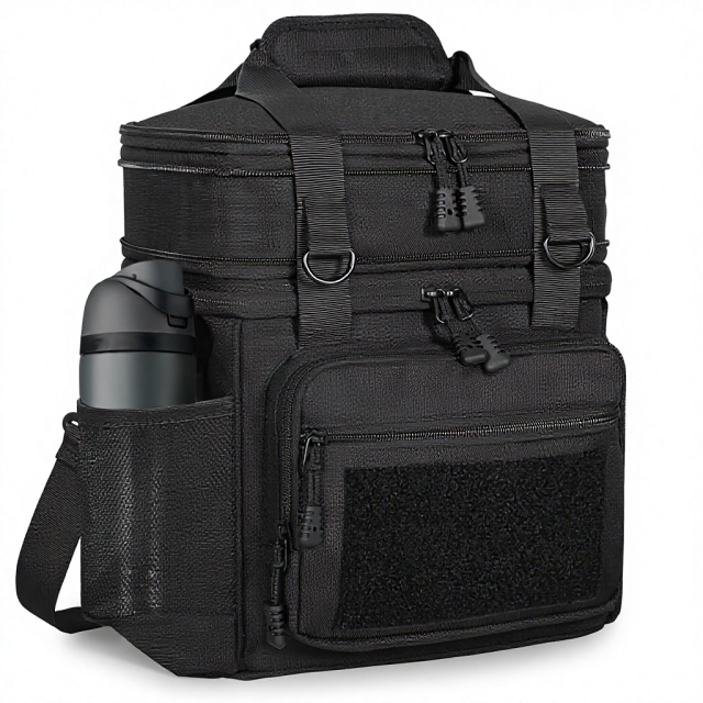 Spoir Tactical Leather Expandable Insulated Lunch Cooler Bag for Men Women Adults-Large Capacity Outdoor Work Use Black 16L