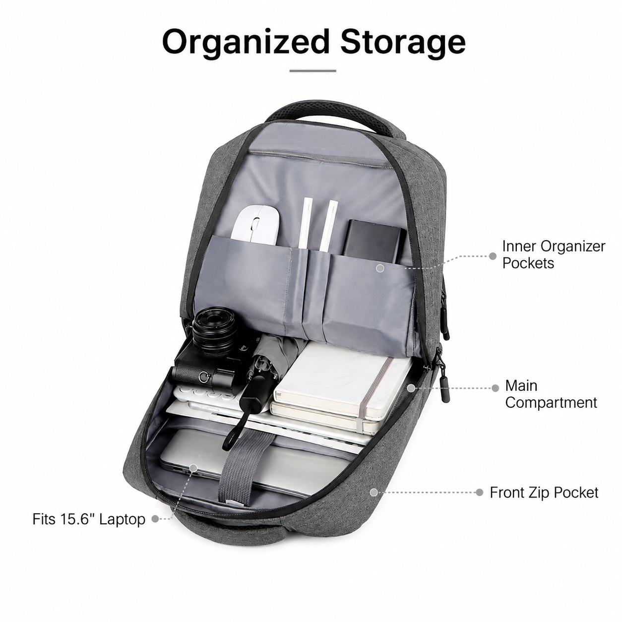 Men's 15.6 Inch Business Laptop Backpack Waterproof Travel Backpack Student Backpack with USB Custom Logo for Office Work