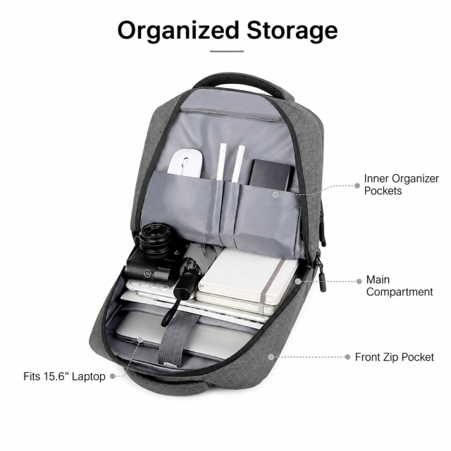Men's 15.6 Inch Business Laptop Backpack Waterproof Travel Backpack Student Backpack with USB Custom Logo for Office Work
