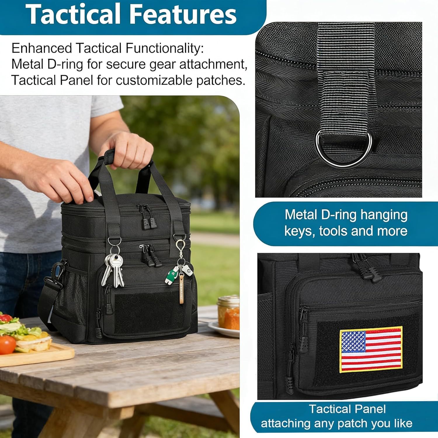 Spoir Tactical Leather Expandable Insulated Lunch Cooler Bag for Men Women Adults-Large Capacity Outdoor Work Use Black 16L