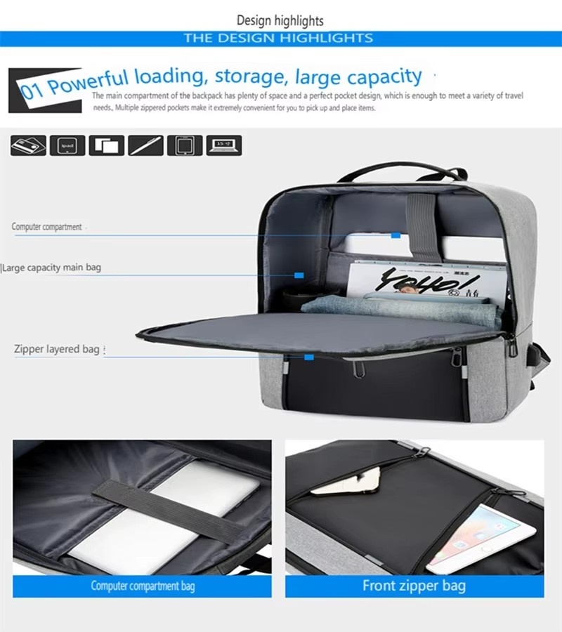 Custom Logo Laptop Backpack USB Charging Port OEM Wholesale College School Business Travel Daypack Men Women Reflective Strip