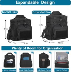 Spoir Tactical Leather Expandable Insulated Lunch Cooler Bag for Men Women Adults-Large Capacity Outdoor Work Use Black 16L