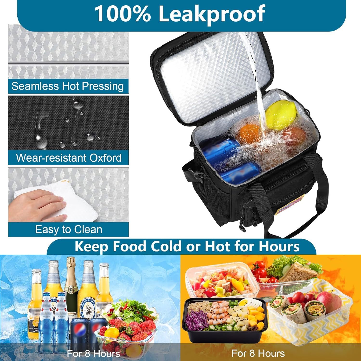 Spoir Tactical Leather Expandable Insulated Lunch Cooler Bag for Men Women Adults-Large Capacity Outdoor Work Use Black 16L