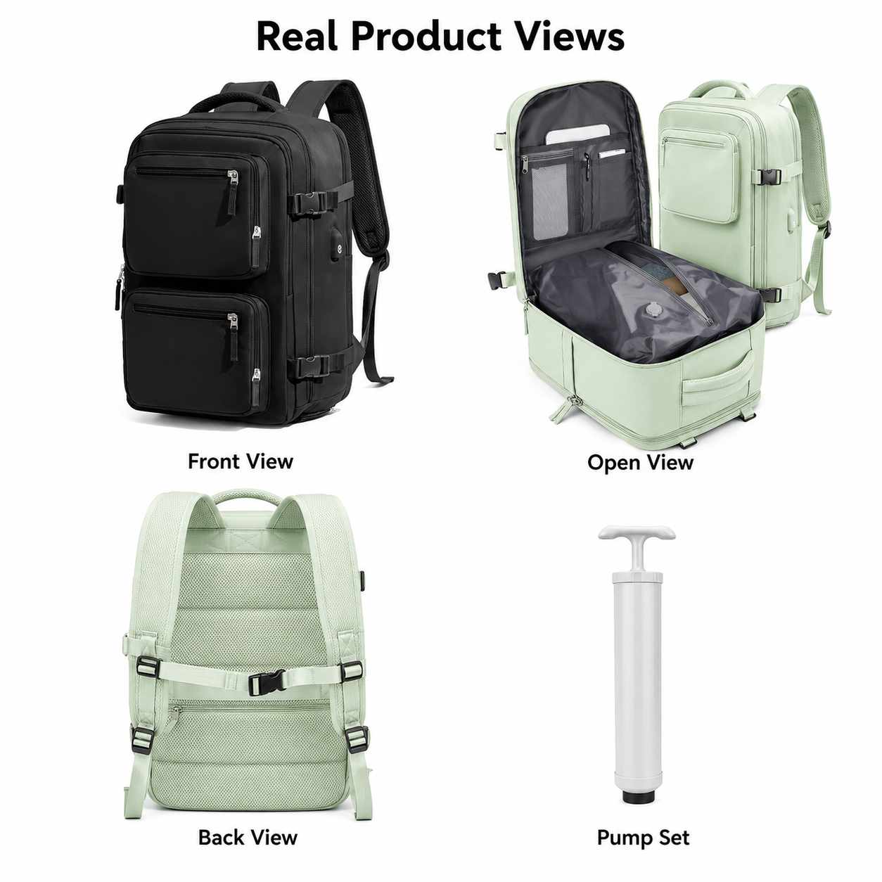 Large Capacity Travel Backpack with Vacuum Compression Bag Waterproof 15.6 Inch Laptop Backpack for Business Trip Men Women