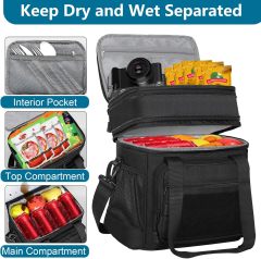 Spoir Tactical Leather Expandable Insulated Lunch Cooler Bag for Men Women Adults-Large Capacity Outdoor Work Use Black 16L
