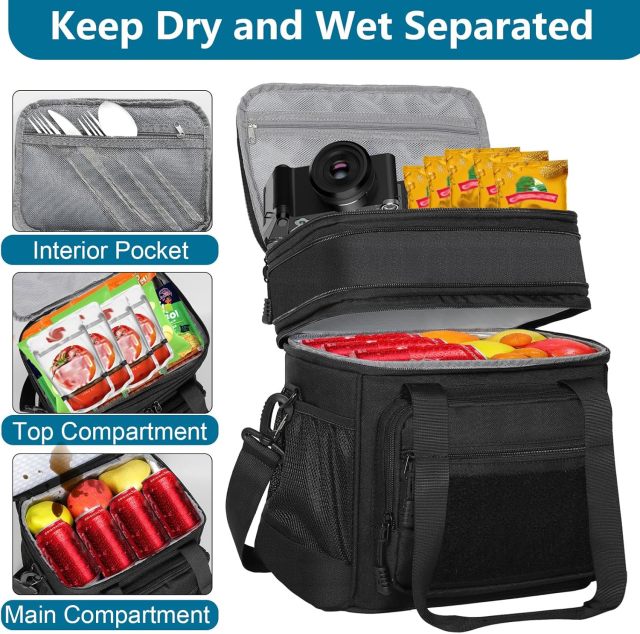 Spoir Tactical Leather Expandable Insulated Lunch Cooler Bag for Men Women Adults-Large Capacity Outdoor Work Use Black 16L