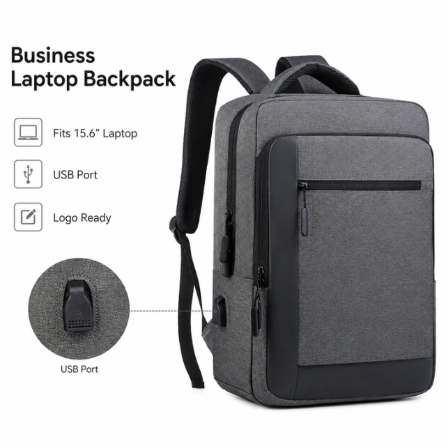 Men's 15.6 Inch Business Laptop Backpack Waterproof Travel Backpack Student Backpack with USB Custom Logo for Office Work