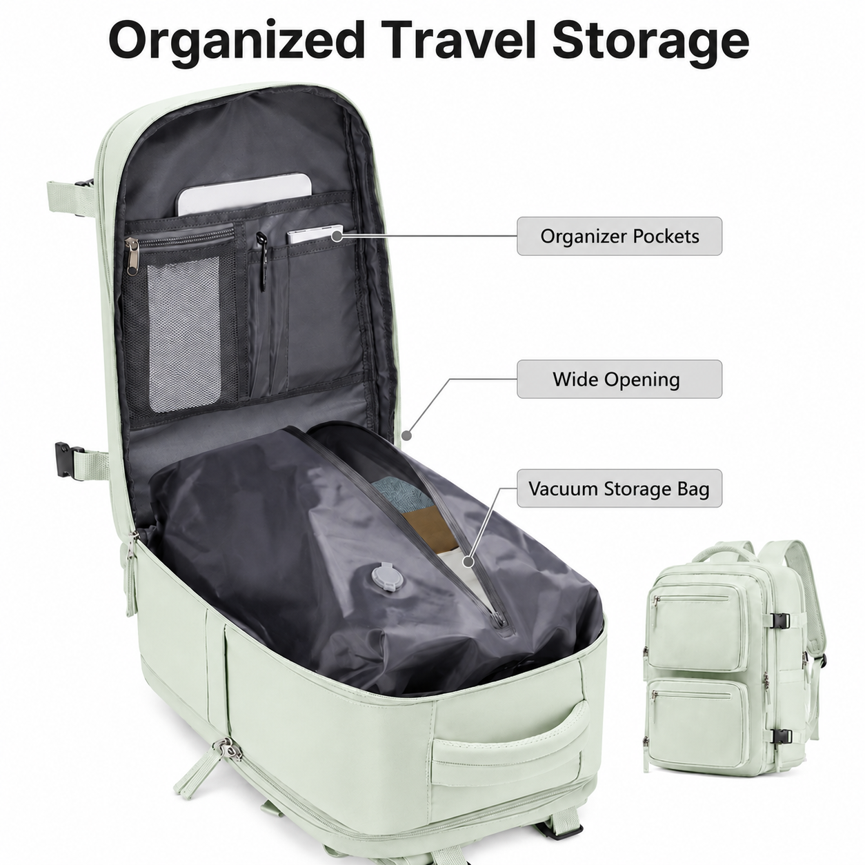 Large Capacity Travel Backpack with Vacuum Compression Bag Waterproof 15.6 Inch Laptop Backpack for Business Trip Men Women