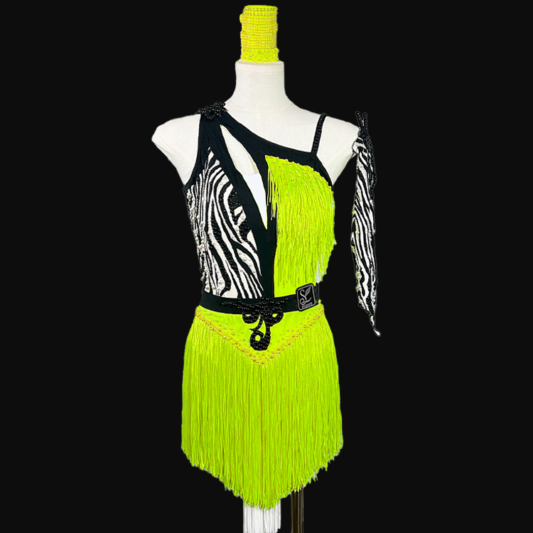 Syl Latin dress with , fringe &  AB rhinestone