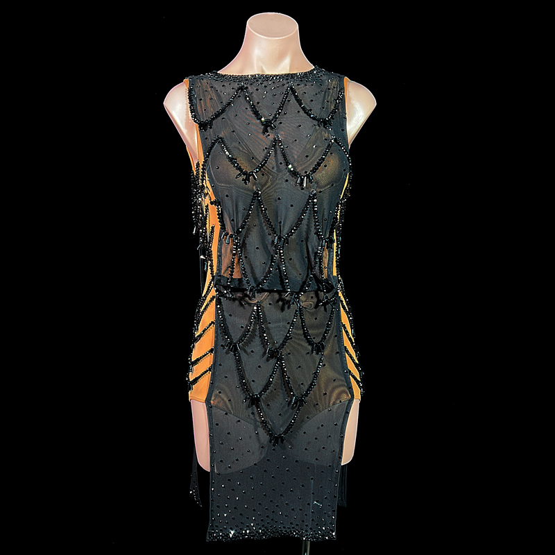 SYL fleshtone color sleeveless beading rhinestone rhythm dance dress woman latin dance dress competition