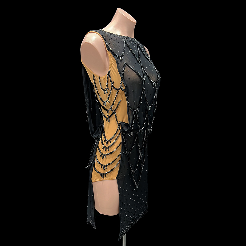 SYL fleshtone color sleeveless beading rhinestone rhythm dance dress woman latin dance dress competition