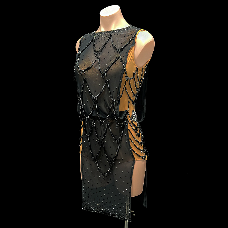 SYL fleshtone color sleeveless beading rhinestone rhythm dance dress woman latin dance dress competition