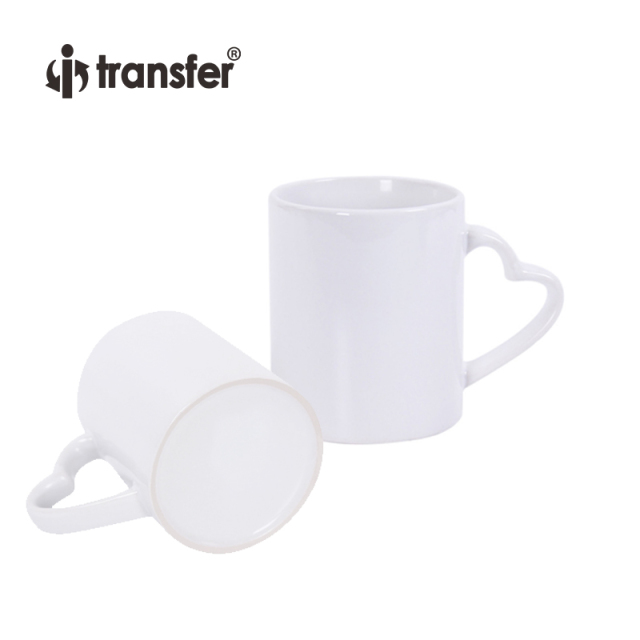 11oz Sublimation White Travel Mug with Heart Handle