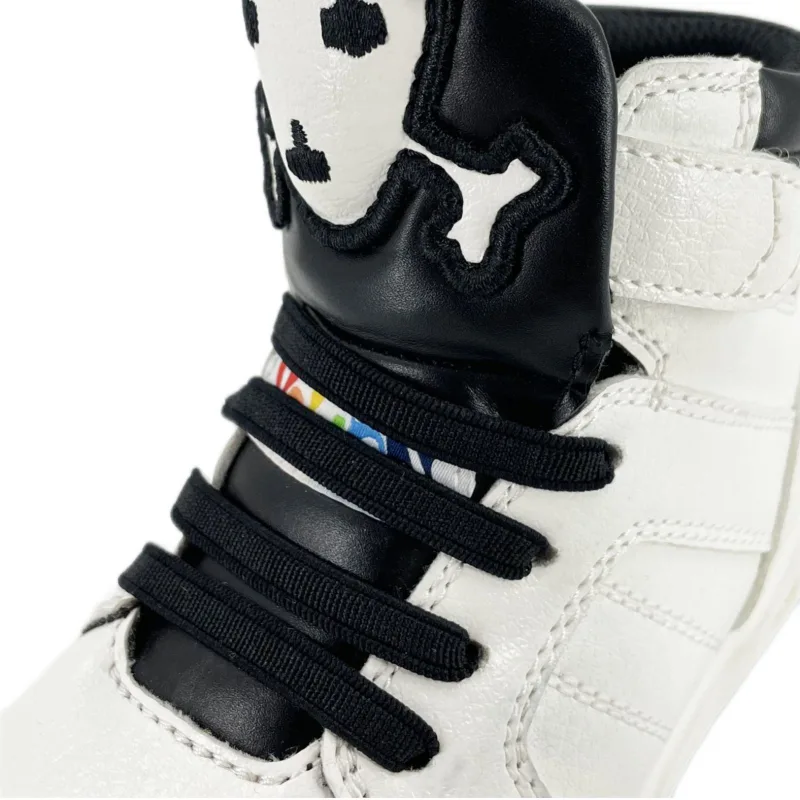 Yalion®Kids Shoes With Lace Up And Velcro Sneakers High Velcr Children's sports shoes are durable and suitable for running Suitable for boys and girls Black shoelaces, skull pattern
