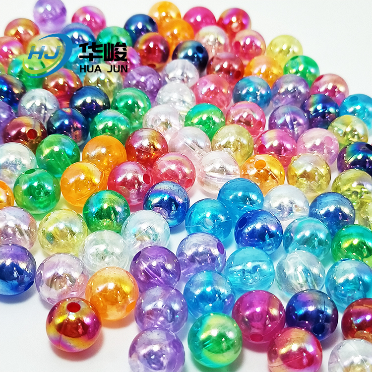 Perles rondes colorées en acrylique transparent, couleur AB pour l'artisanat