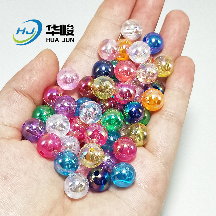 Perles rondes colorées en acrylique transparent, couleur AB pour l'artisanat