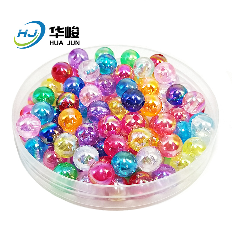 Perles rondes colorées en acrylique transparent, couleur AB pour l'artisanat