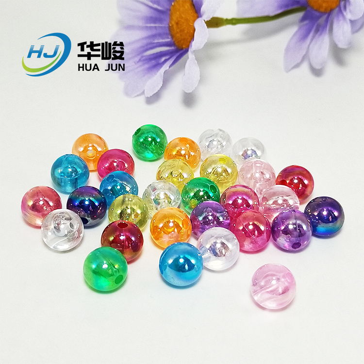 Perles rondes colorées en acrylique transparent, couleur AB pour l'artisanat