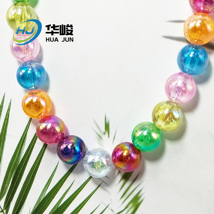 Perles rondes colorées en acrylique transparent, couleur AB pour l'artisanat
