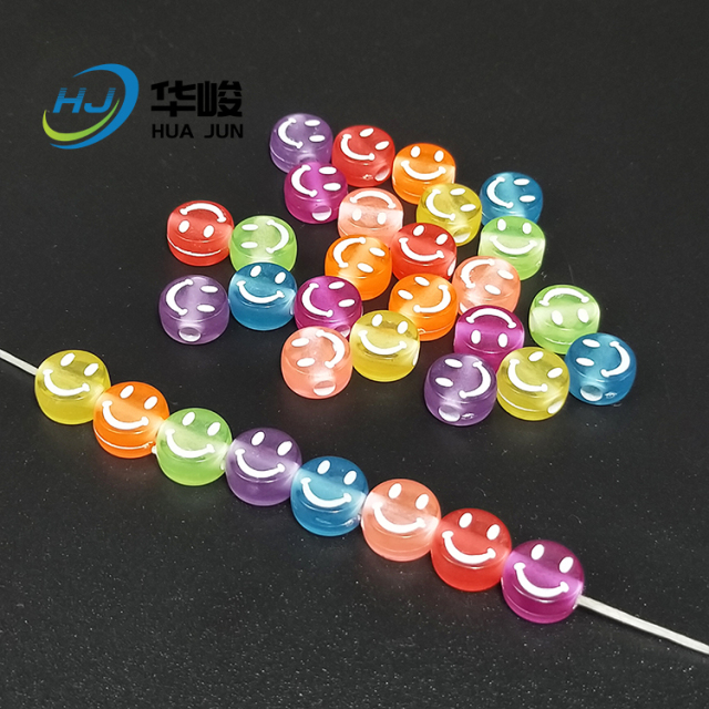 10*6mm Transparent Jelly Flat Round Acrylic Smiling Face Beads