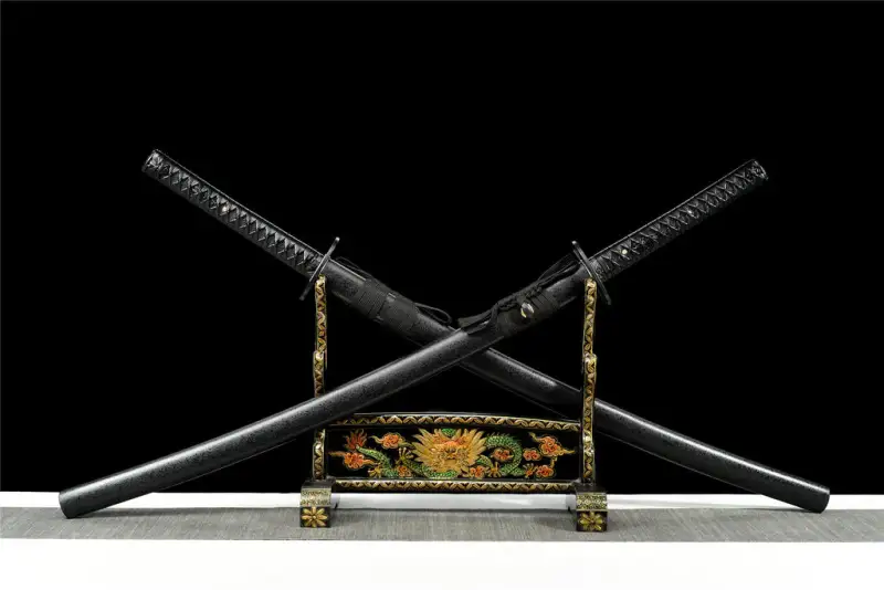 Handmade Deadpool Katana Set Black Double Ninja Katana Swords With Carrying Back Strap Real Japanese Samurai Sword Set High Manganese Steel