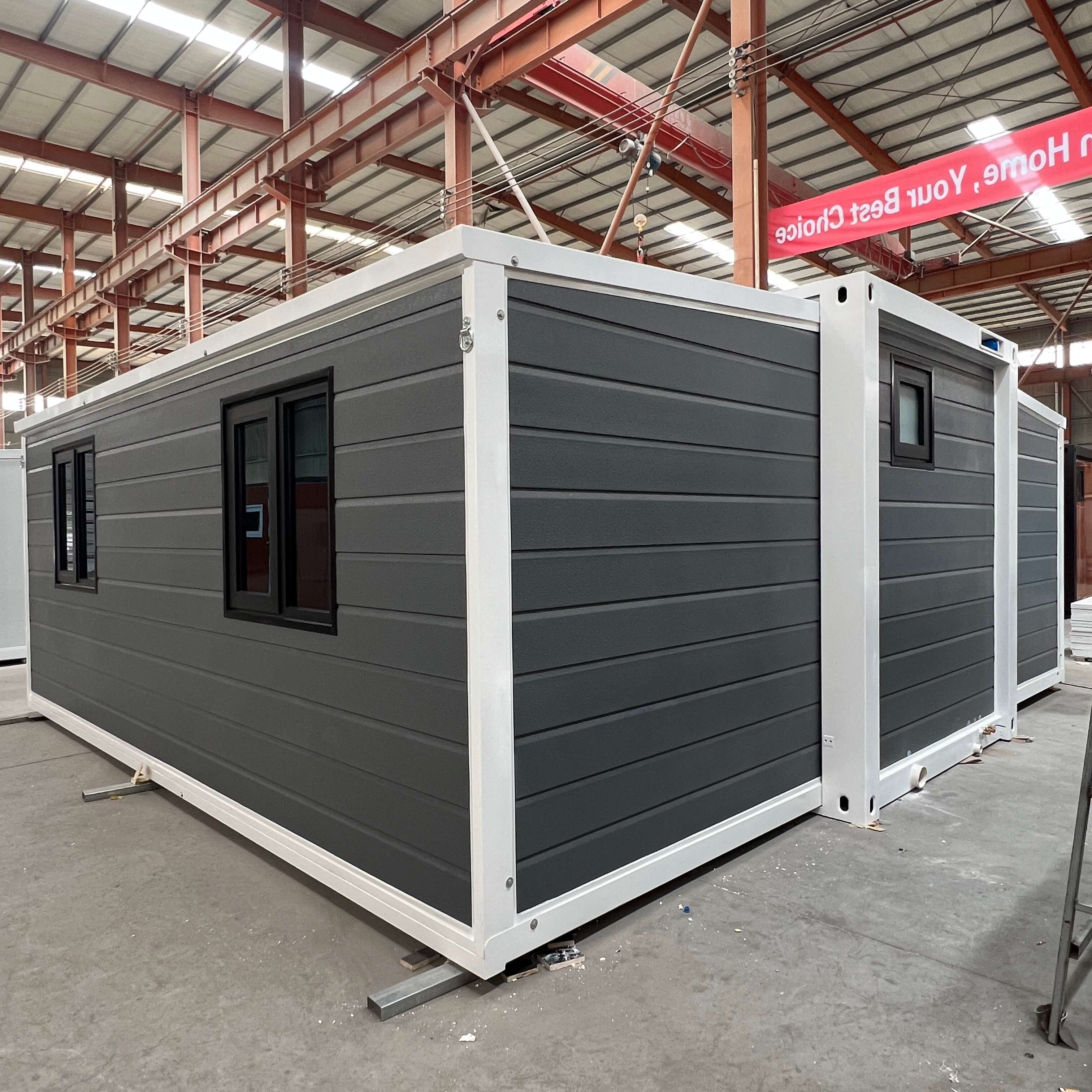 20ft Expandable House Gray Siding With Two Bedrooms And One Bathroom