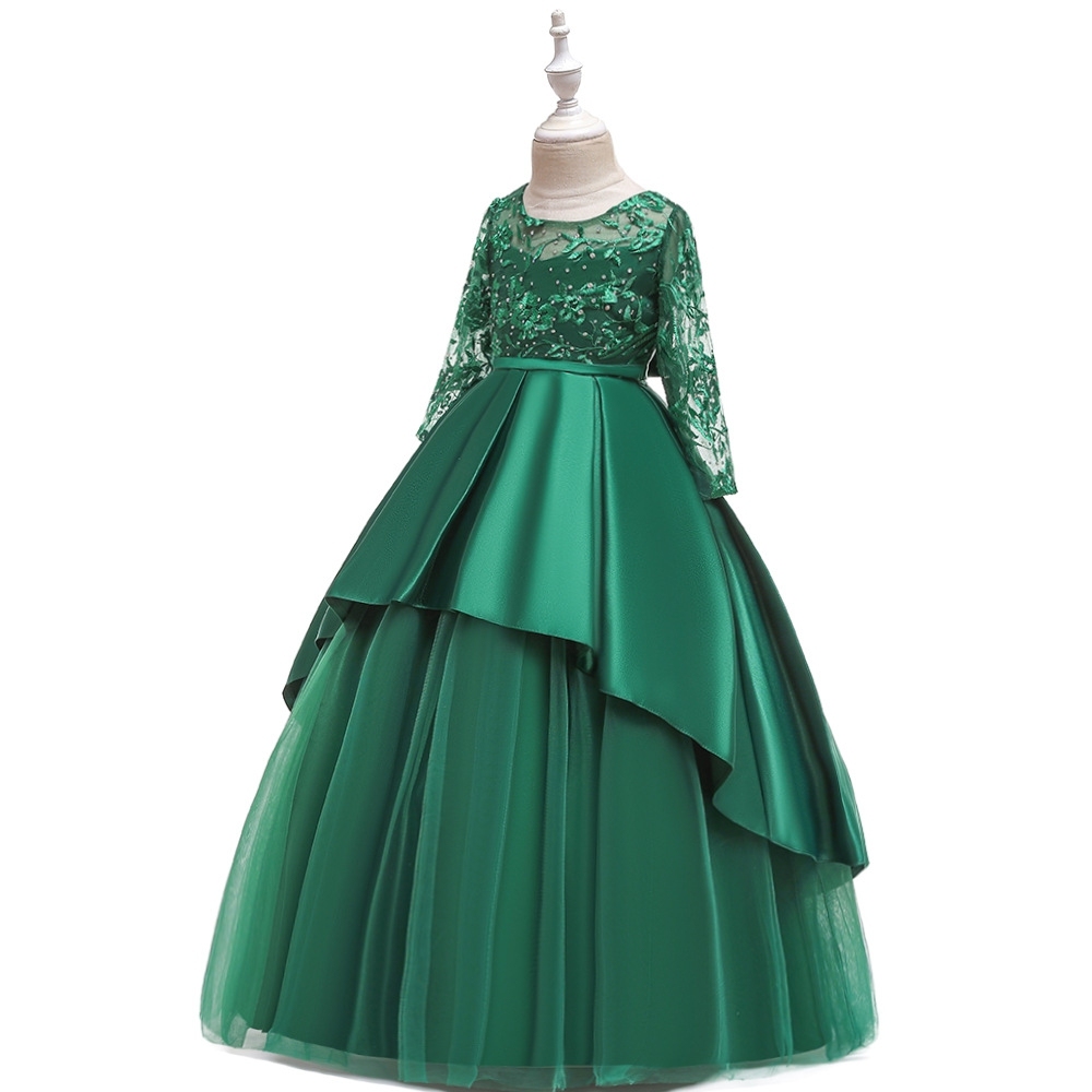 Enchanting Deep Lace & Satin Dresses for Girls - Layered Tulle Skirts, Crystal Embroidery & Adjustable Waistbands for Weddings, Parties & Fairy-Tale Events