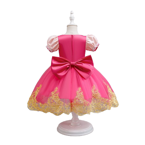 Elegant Floral Embroidered Children's Dresses: Layered Tulle, Pearl Accents & Sheer Mesh Details for Special Occasions Like Weddings, Parties & Photo Shoots | Whimsical Nursery Attire with Peach & Silver Embroidery