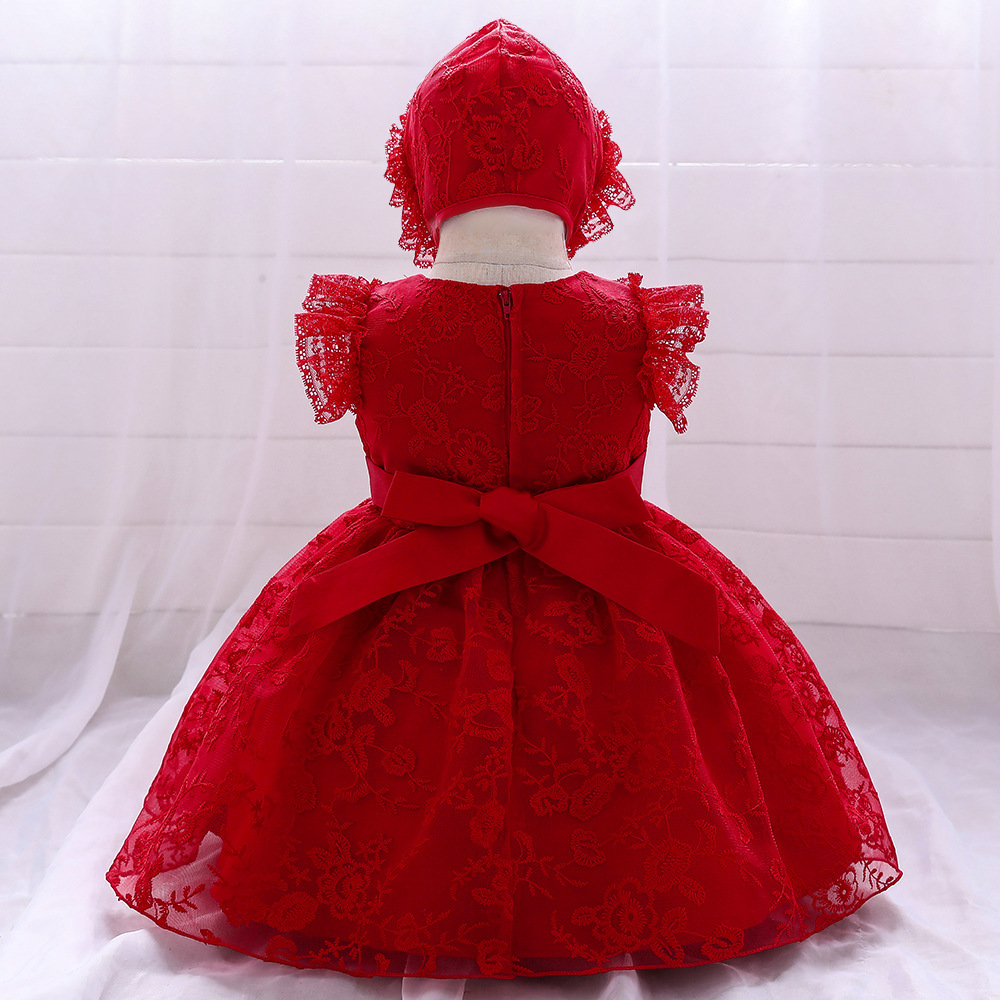 Vibrant   Floral Lace Dresses for Girls: Embroidered Details, Tulle Skirts & Burgundy Mesh Panels | Elegant Special Occasion Attire