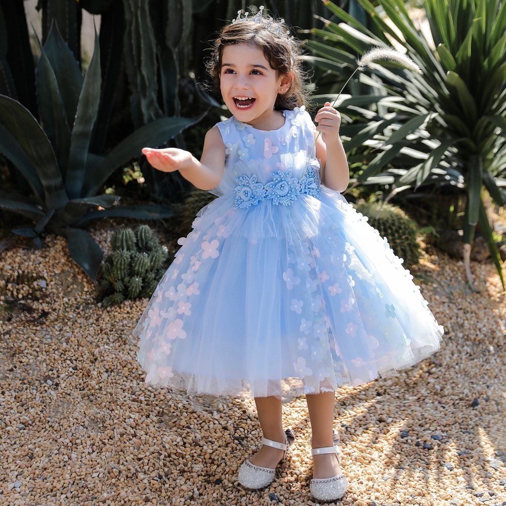 Elegant Lavender Floral Children's Dresses: Tulle Skirts, Beaded Embroidery & Sheer Mesh Details | Whimsical Special Occasion Attire for Girls