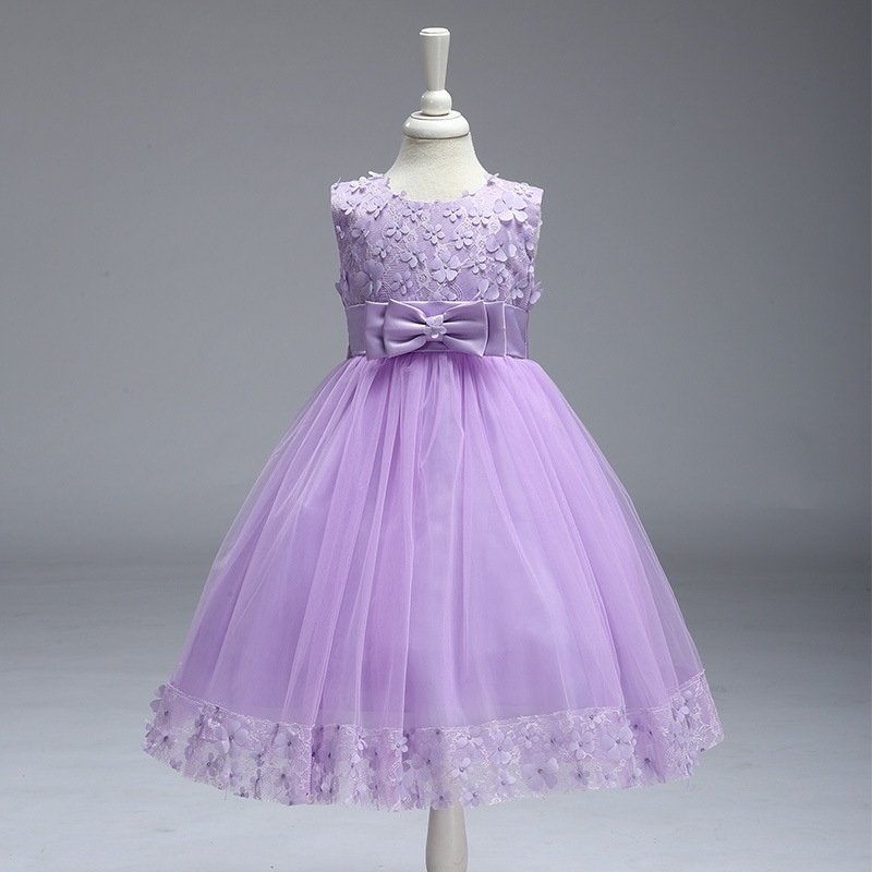 Elegant Sleeveless Tulle Dresses with Floral Accents for Little Girls Enchanting Purple & Blue Children's Dresses: Floral Embroidery, Satin & Tulle Details for Special Occasions like Weddings, Parties & Pageants