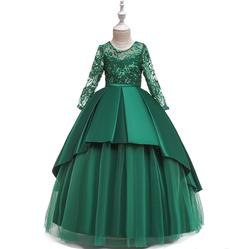 Enchanting Deep Lace & Satin Dresses for Girls - Layered Tulle Skirts, Crystal Embroidery & Adjustable Waistbands for Weddings, Parties & Fairy-Tale Events