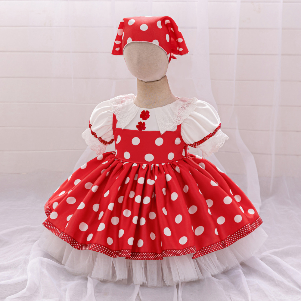 Charming Polka Dot Children's Dresses: Lace Collars, Tulle Skirts & Floral Embroidery | Special Occasion Kidswear for Girls