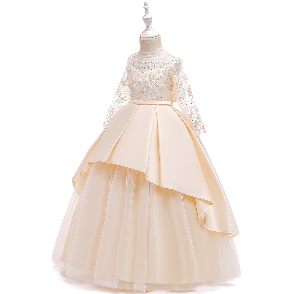 Enchanting Deep Lace & Satin Dresses for Girls - Layered Tulle Skirts, Crystal Embroidery & Adjustable Waistbands for Weddings, Parties & Fairy-Tale Events