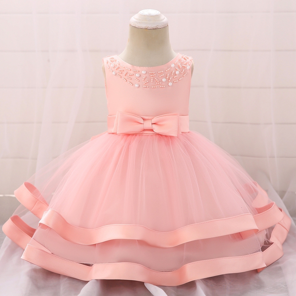 Stunning Red Sleeveless Girl's Party Dress with Embellishments Elegant Red Children's Dresses: Layered Tulle, Satin Ribbons & Pearl Embroidery for Special Occasions Like Weddings, Parties & Photo Shoots | Premium Kids' Formalwear with Playful Details