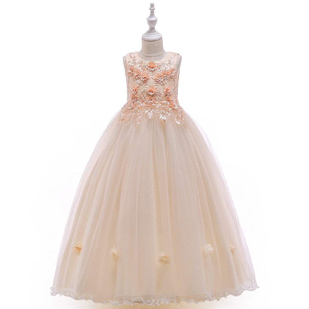 Enchanting Ball Gowns for Girls - Lace & Tulle Layers, Pearl Embellishments & Elastic Waistbands for Weddings, Parties & Fairy-Tale Events