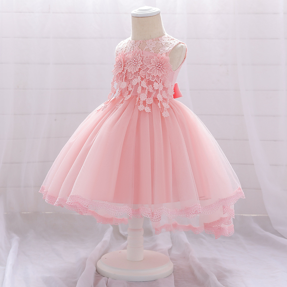 Enchanting Children's Dresses: Floral Lace, Tulle Layers & Pearl Embellishments for Special Occasions Like Weddings, Christenings & Parties | Whimsical Nursery Attire with Sheer Fabric & Delicate Embroidery