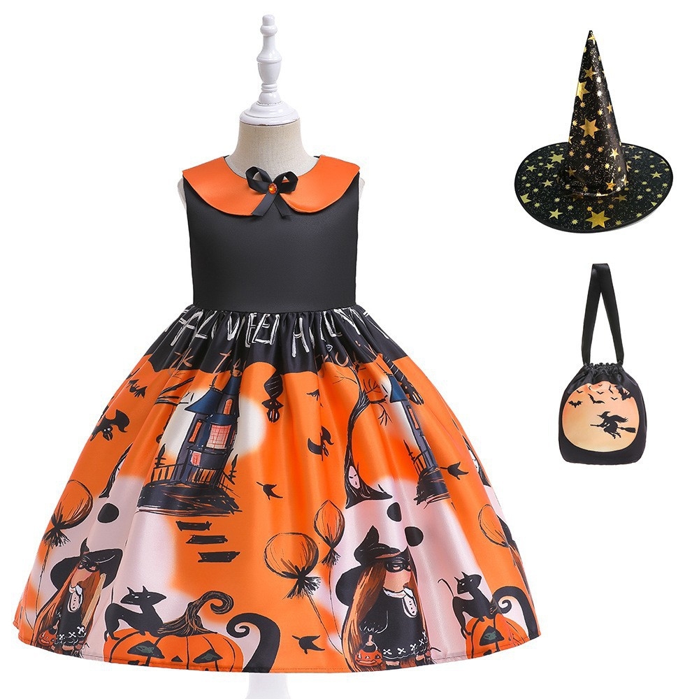 Elegant Halloween Dresses for Girls: Spooky Elegance with Ghost, Pumpkin & Star Designs | Satin, Tulle & Cotton Children's Costumes for Festive Parties