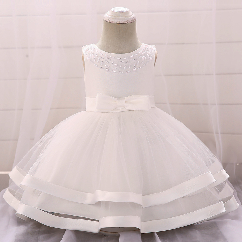 Stunning Red Sleeveless Girl's Party Dress with Embellishments Elegant Red Children's Dresses: Layered Tulle, Satin Ribbons & Pearl Embroidery for Special Occasions Like Weddings, Parties & Photo Shoots | Premium Kids' Formalwear with Playful Details