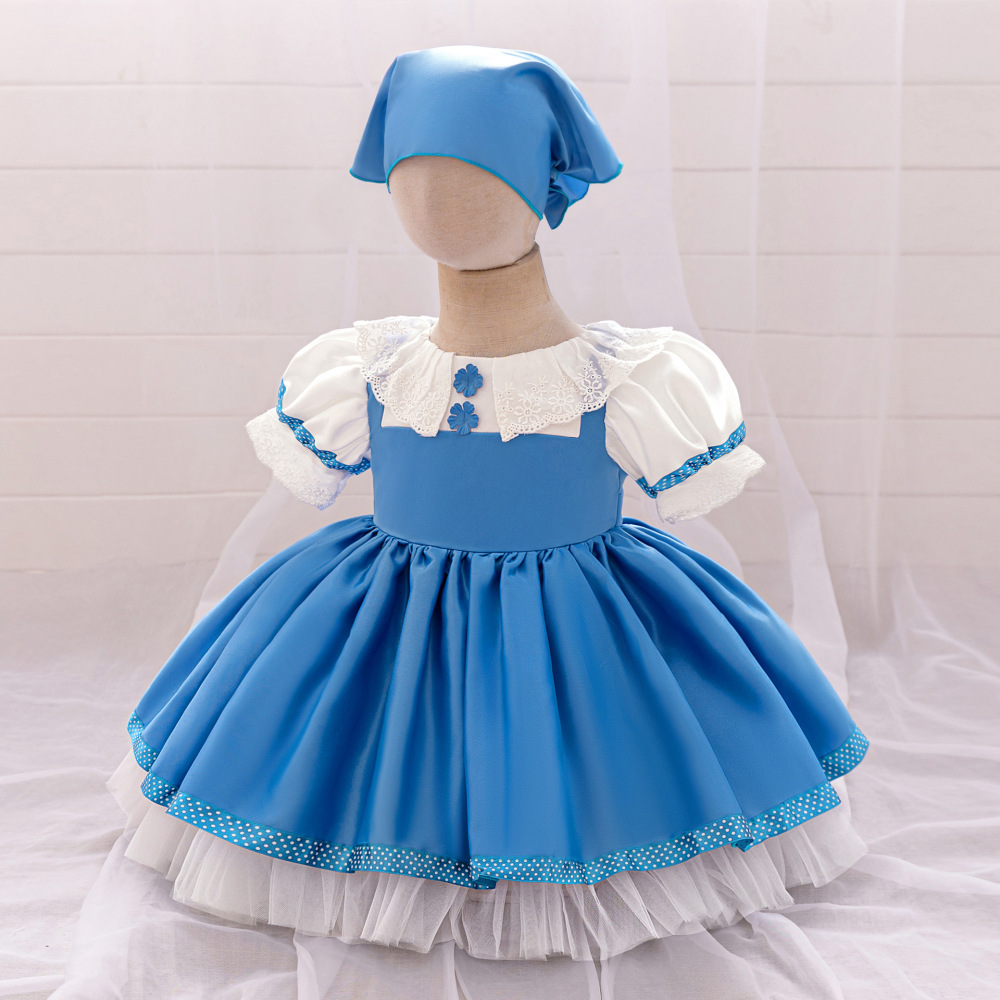 Charming Polka Dot Children's Dresses: Lace Collars, Tulle Skirts & Floral Embroidery | Special Occasion Kidswear for Girls