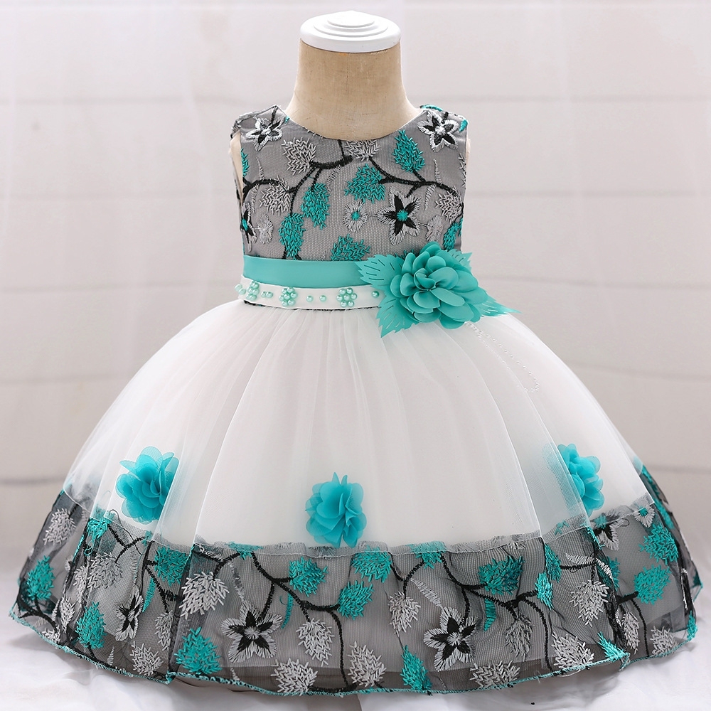 Floral Embroidered Children's Dresses – Tulle & Mesh Layers, Elastic Waistbands & Detachable Headpieces for Special Occasions