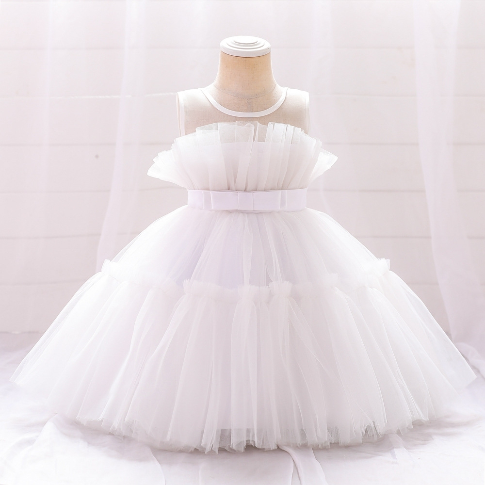 Exquisite White Tulle Children's Dress: A Dreamy Attire for Special Occasions Elegant White & Pink Tulle Dresses for Girls: Layered Silhouettes, Delicate Embroidery & Sheer Fabric Designs for Special Occasions Like Weddings, Parties & Photo Shoots