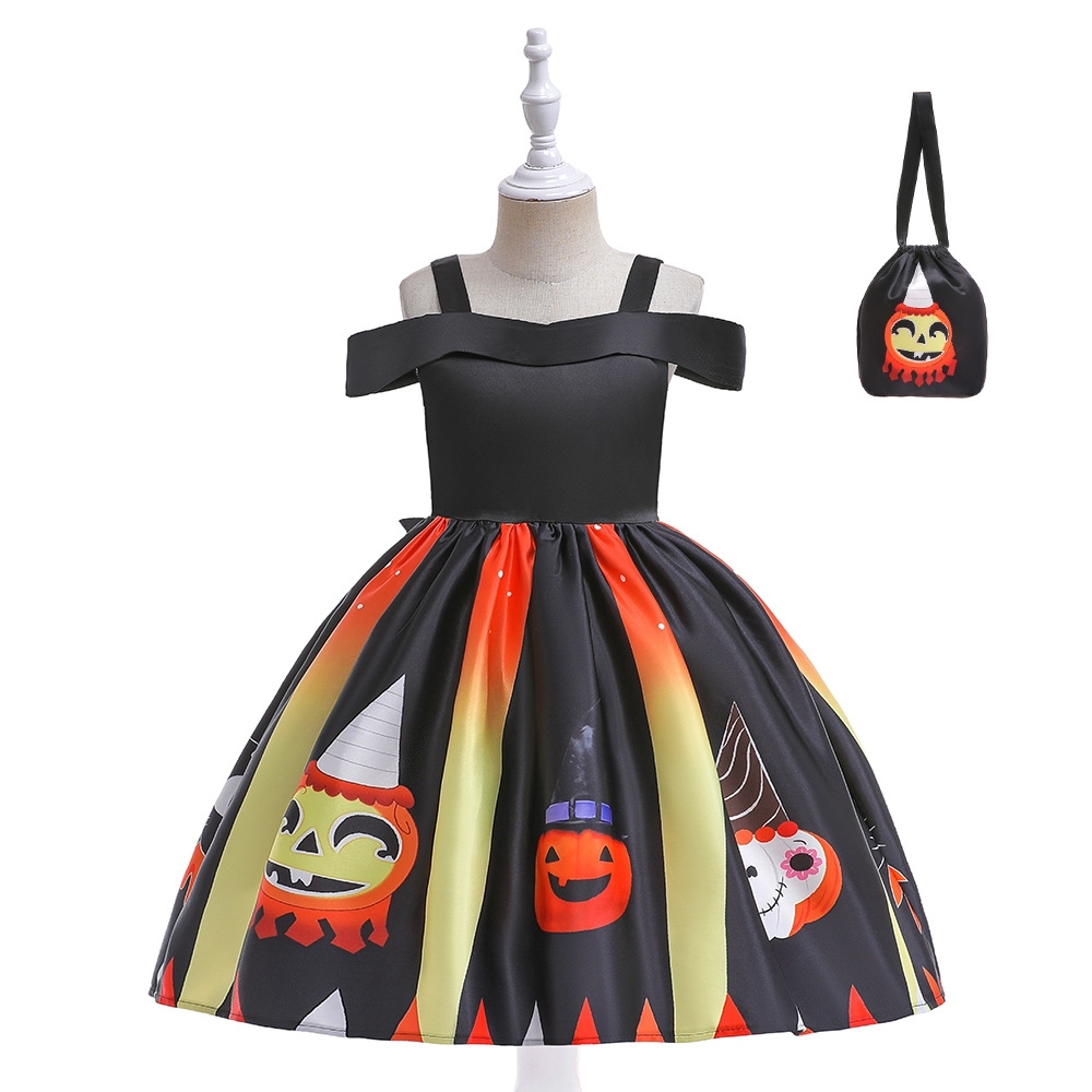 Elegant Halloween Dresses for Girls: Spooky Elegance with Ghost, Pumpkin & Star Designs | Satin, Tulle & Cotton Children's Costumes for Festive Parties